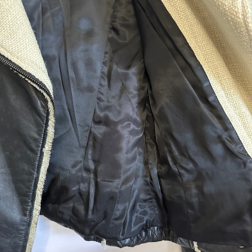 ELLASSAY FIRST Lambskin Leather Tweed BLACK Quilted MOTO Biker JACKET WOMENS M - Picture 10 of 13